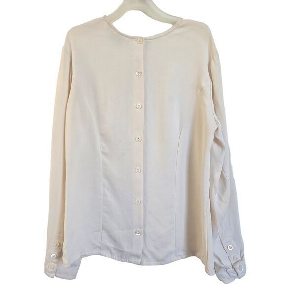 Studio Tops - Studio 121 Cream Beige 100% Silk Longsleeve Blouse Top Sz 2 Quiet Luxury Vintage